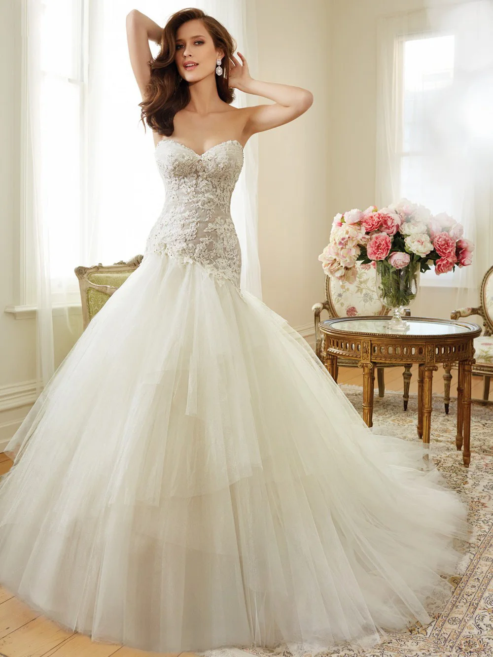 2015mermaid Weddubg Dress With Detachable Stap Bottom Tulle