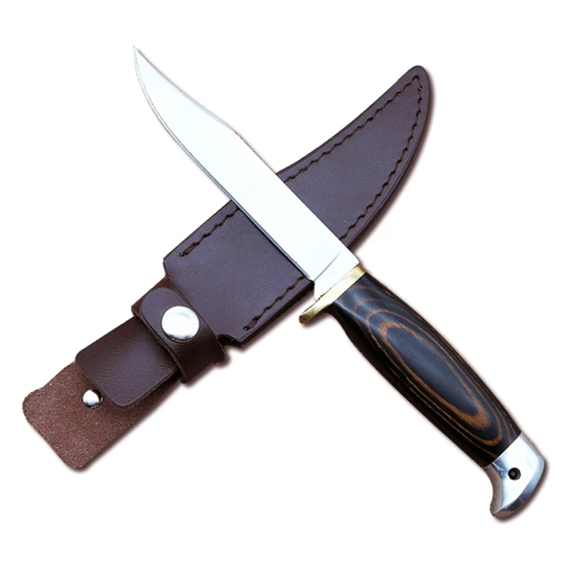 

ToughKeng Outdoor Tactical 5Cr13Mov Blade Wood Handle Straight Knife Fixed Blade Knife With Leather Sheath