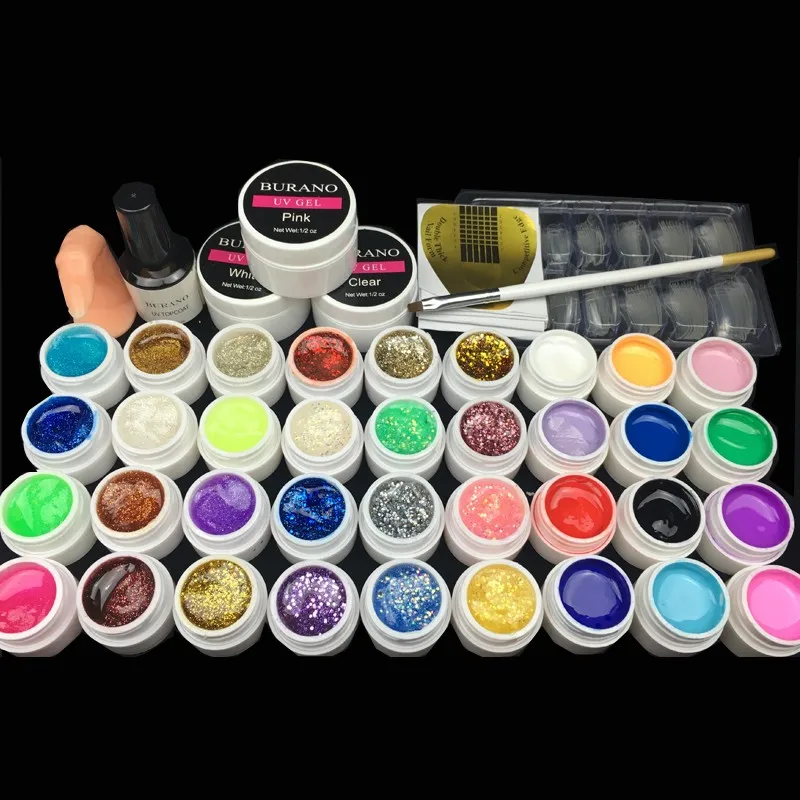 Hot 36colors uv gel nail polish kit manicure set nail art tools topcoat building gel set 010 0.8kg