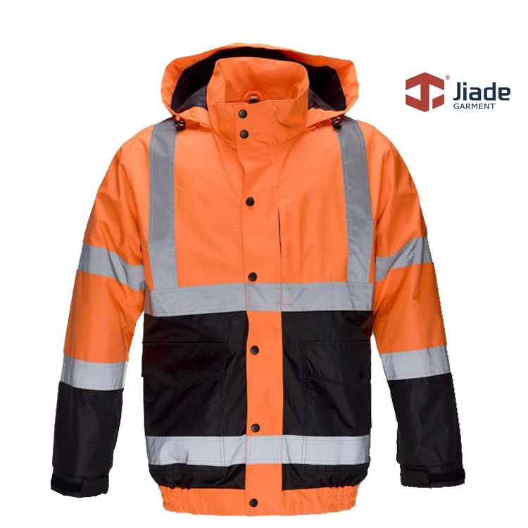 Jiade Для мужчин зимняя куртка-пилот спецодежды Orange куртка с внутренняя флисовая куртка зима светоотражающие безопасности тепловой куртка