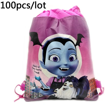 

100pcs/lot Baby Shower Girls Kids Favors Backpack Drawstring Gifts Bags Vampirina Cartoon Theme Birthday Events Party Mochila