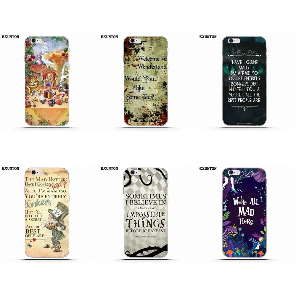 

TPU Retail New Fashion For Apple iPhone 4 4S 5 5C SE 6 6S 7 8 Plus X Alice In Wonderland Quote Pretty Mad Hatter Art
