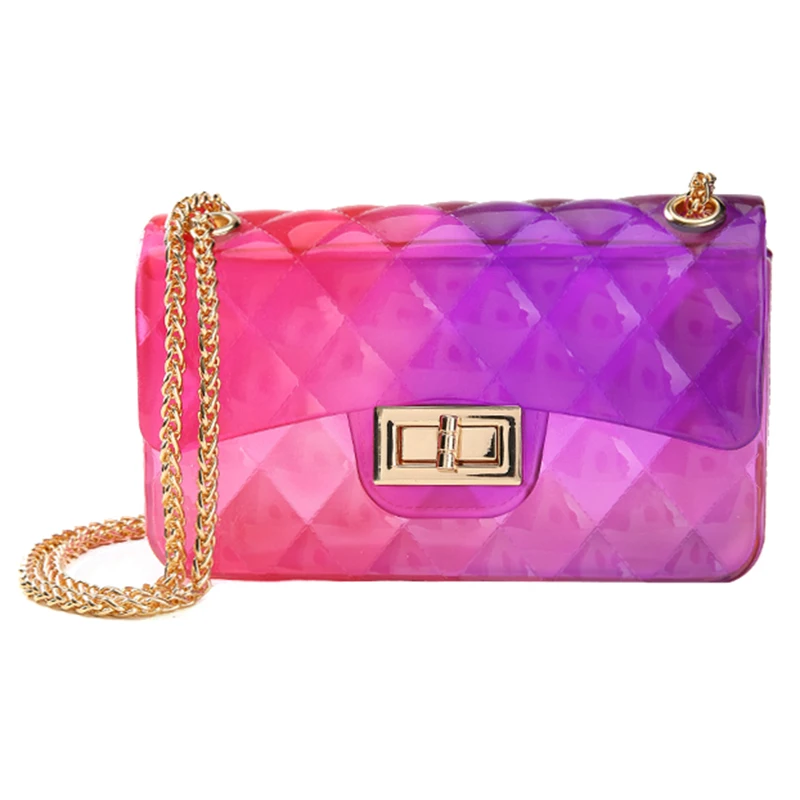 Gradient Color PVC Jelly Striped Fashion Female Chain Purse Shoulder