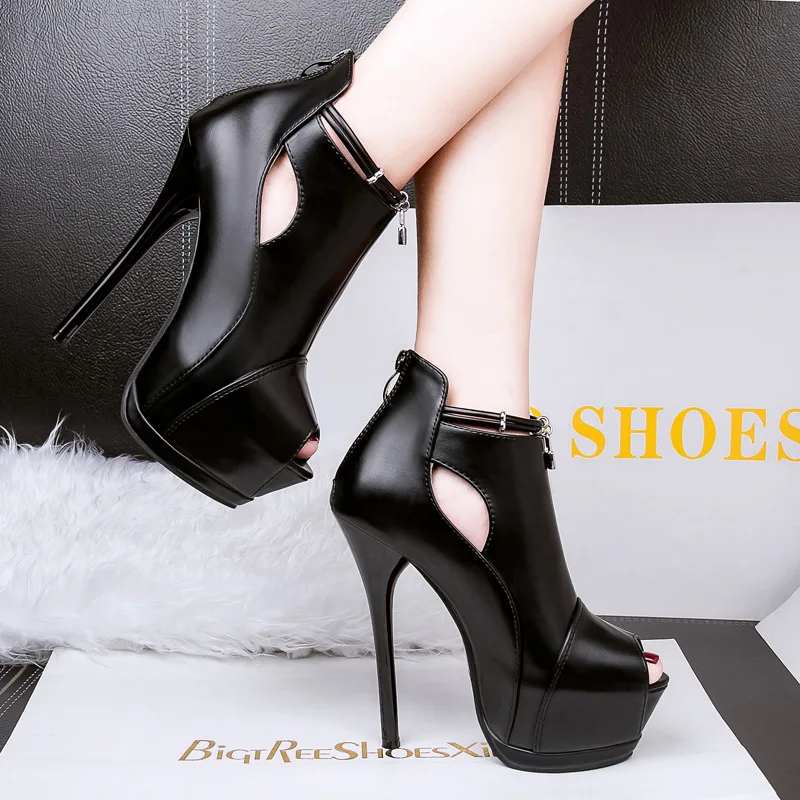 

2018 fashion nightclub waterproof platform women's shoes hollow super high heel fine with fish mouth sexy thin single shoes