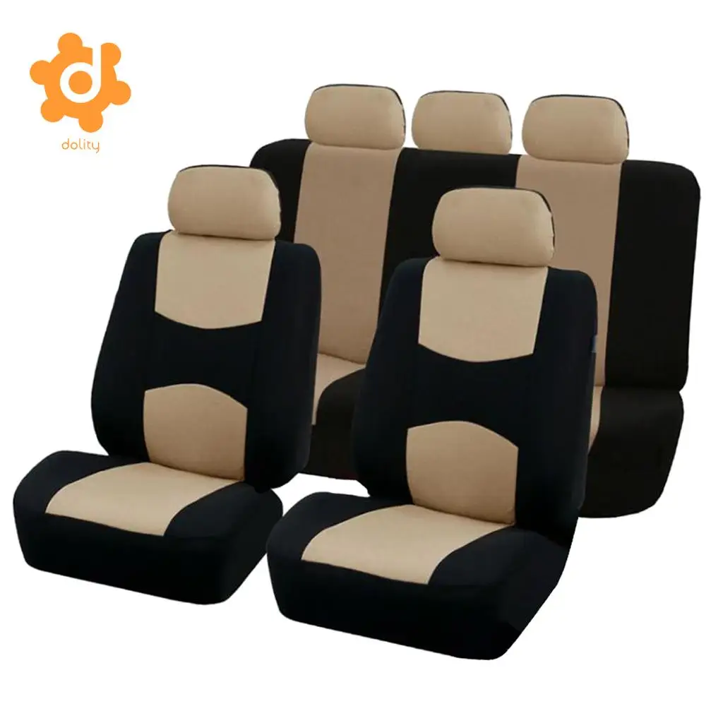 9pcs Car Fabric Front Rear Seat Covers Full Set Cushion Mat Protector Black/Gray/Blue/Red/Beige