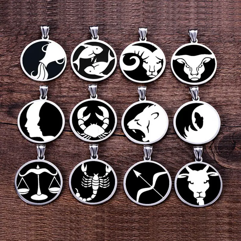 

ZFVB Stainless steel Zodiac Amulet 12 Constellations Pendant Necklace Trendy Silver color Necklaces Pendants Jewelry Gifts