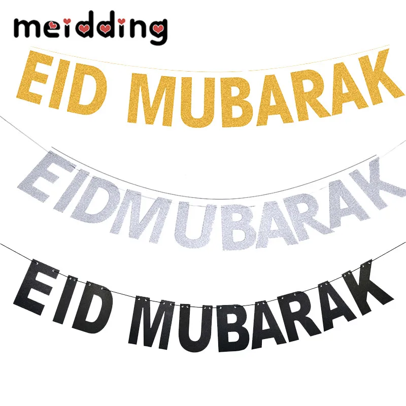 

MEIDDING 1 set Ramadan Party EID MUBARAK Decoration Banner Glitter EID Festival Bunting Garland Islamic Muslim Mubarak Supplies