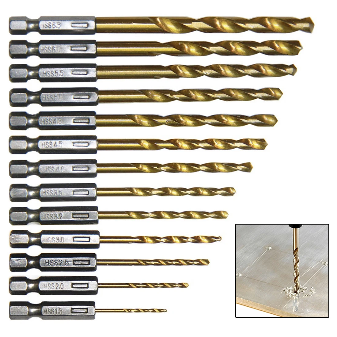 HSS 1/4" Hex Shank Drill Bit Set 13pcs 1.5 6.5mm Hexagonal Screw Drills