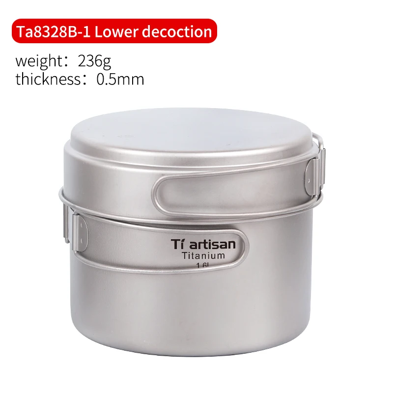 Portátil e Multi-função Acampamento ao ar Tiartisan Puro Cozinhar Pote Conjunto Dobrável Livre Panelas Ta8318ti Titanium1.6l