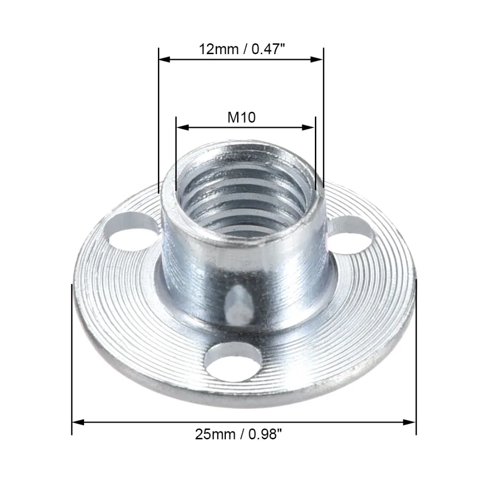 Uxcell 10 шт. M8x22mm M10x25mm Брэд отверстие тройник гайка деревянная мебель углеродистая сталь круглое основание винт-в тройник гайка мебельный аксессуар