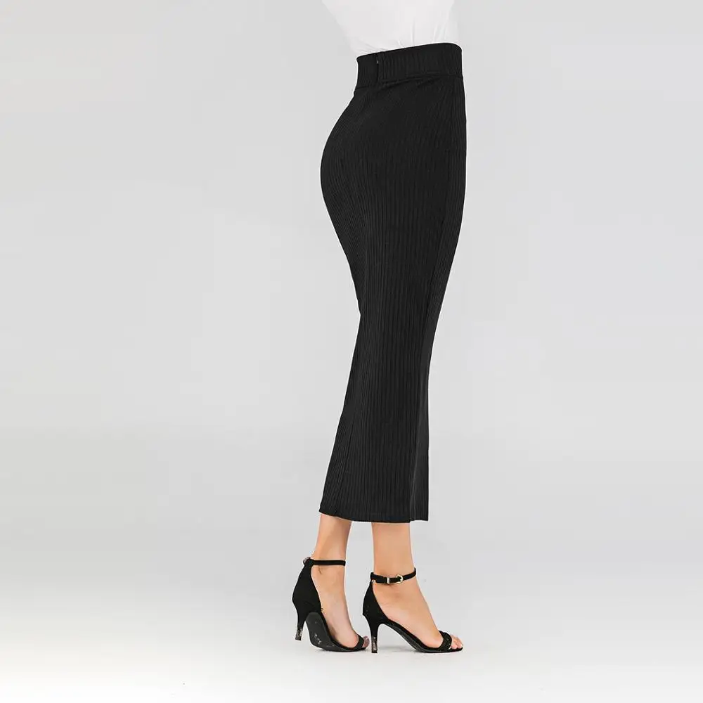 Размера плюс хлопок Faldas Mujer Moda abaya Musulmane для женщин высокая Талия Bodycon Карандаш Юбки Длинные Одежда Jupe Femme - Цвет: Black skirt