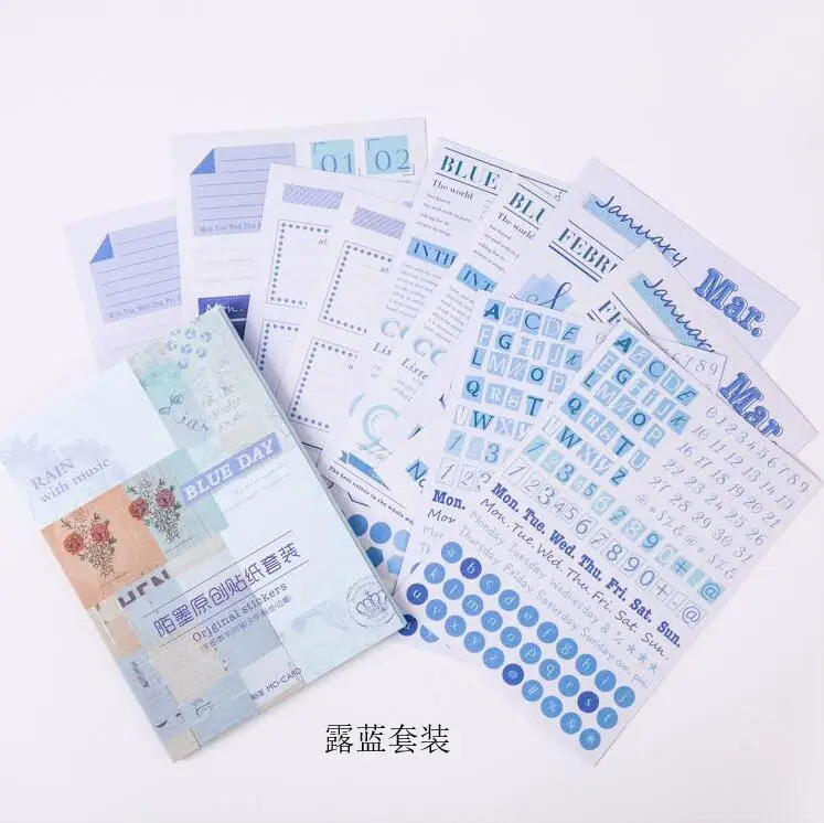 

10pcs Simple Blue Series Fresh Calendar Number Alphabet Week Monthly Plan Date Decorative Stickers DIY Scrapbooking Diary album