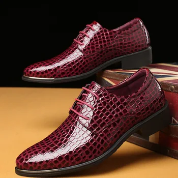 

Men's Plus Size 38-48 Leather Shoes 2020 New Fashion Men's Business Dress Casual Shoes Stone Pattern Multicolor Lace Shoes
