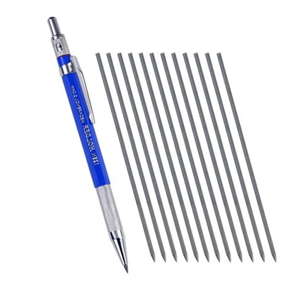 New 2MM 2B Lead Holder Automatic Mechanical Drafting W/Sharpener Head+12PCs Leads For Student Drawing Sketch Write Art Supplies 12pcs set mb 15ak mig mag welding contact tips 0 8x25mm m6 gas nozzle tip holder for rilon for riland welding supplies