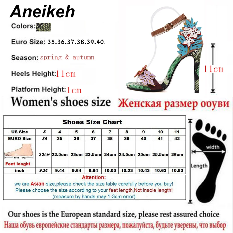 Aneikeh/ г., новые весенние женские босоножки на высоком каблуке новые сандалии на ремешке с пряжкой и цветочным узором разноцветные пикантные женские вечерние туфли, Размеры 35-40