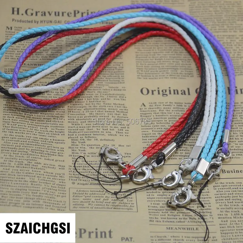 

SZAICHGSI wholesale 100pcs pu leather wrist hand cell phone mobile chain straps keychain Charm Cords Hang Rope Lariat Lanyard