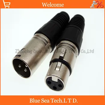 

5 Pairs Audio MIC Connector XLR 3 Pin Male and female 3P XLR KTV Microphone/ Speakers plug, Silver with black sheath