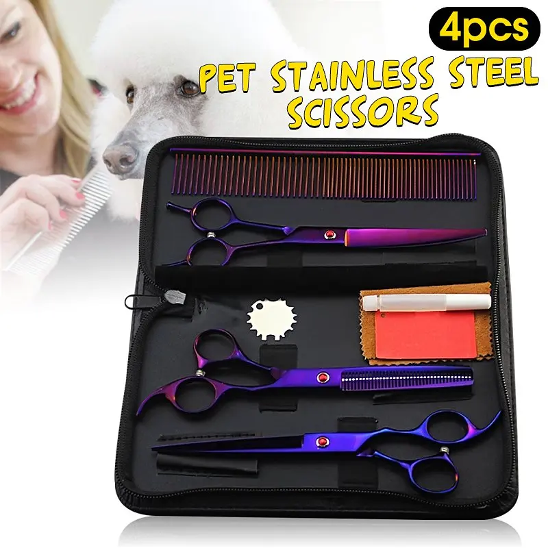 

5Pcs/Set Professional Pet Grooming Scissors 7.0" Double-Curved scissor +6.5" Thinning scissor +7.0" Straight scissor+Comb+Case