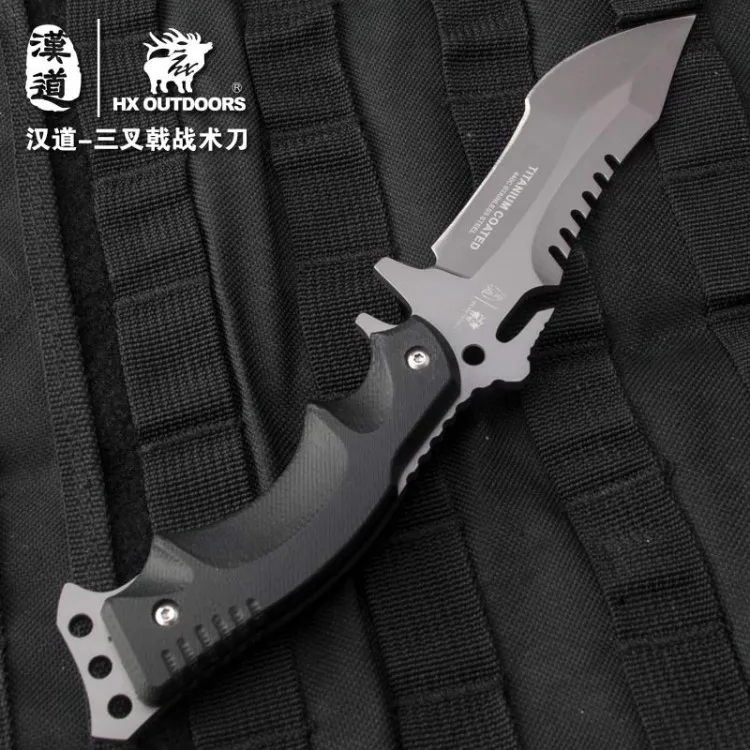 Kaufen HX FREIEN Tactical Messer 440C Klinge K10 Griff Camping Jagd Messer Mit Mantel Überzogene Titan Outdoor Survival Messer
