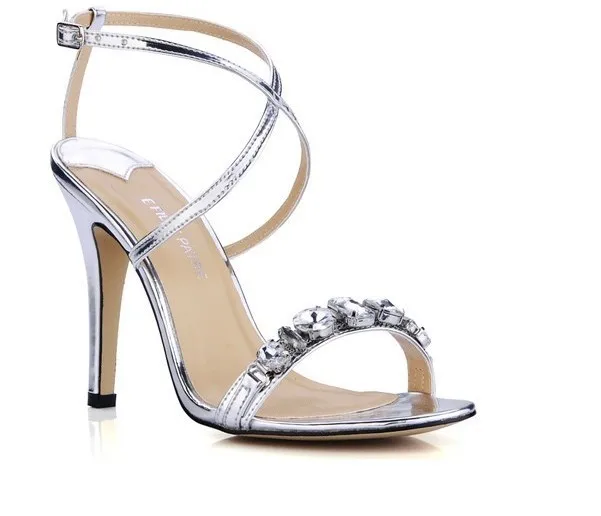 

2018 New Luxury Fashion High heels sandals Women's bride Wedding Shoes sandals pumps Shining silver diamond Cross thin belt