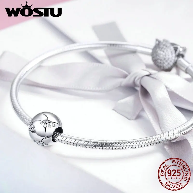 WOSTU натуральная 925 пробы Серебряный цветочный Шарм круглый Одуванчик шарик подходит браслет кулон DIY ювелирные аксессуары DAC053