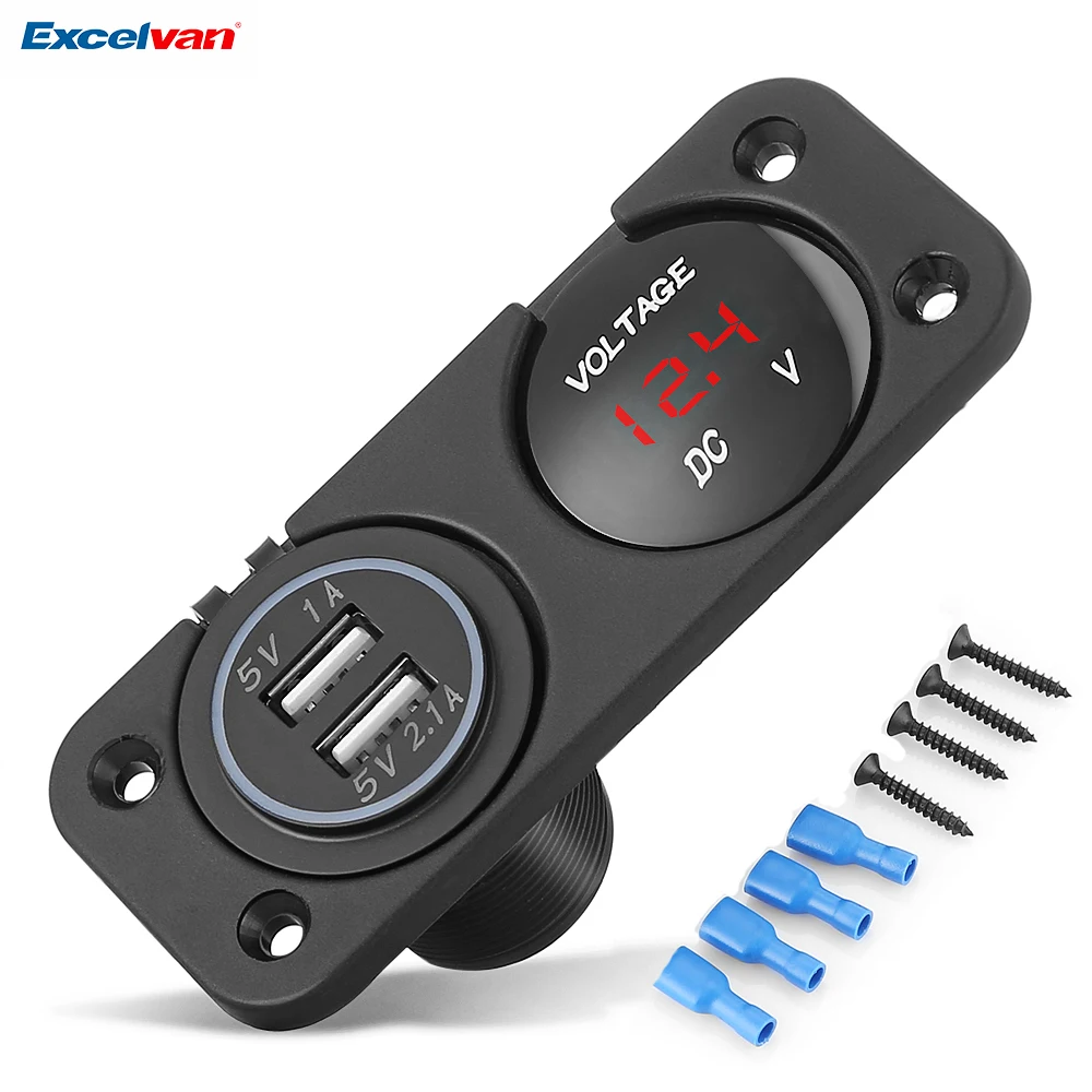 Universal Dual USB Car Charger Socket With LED Display DC 12 24V