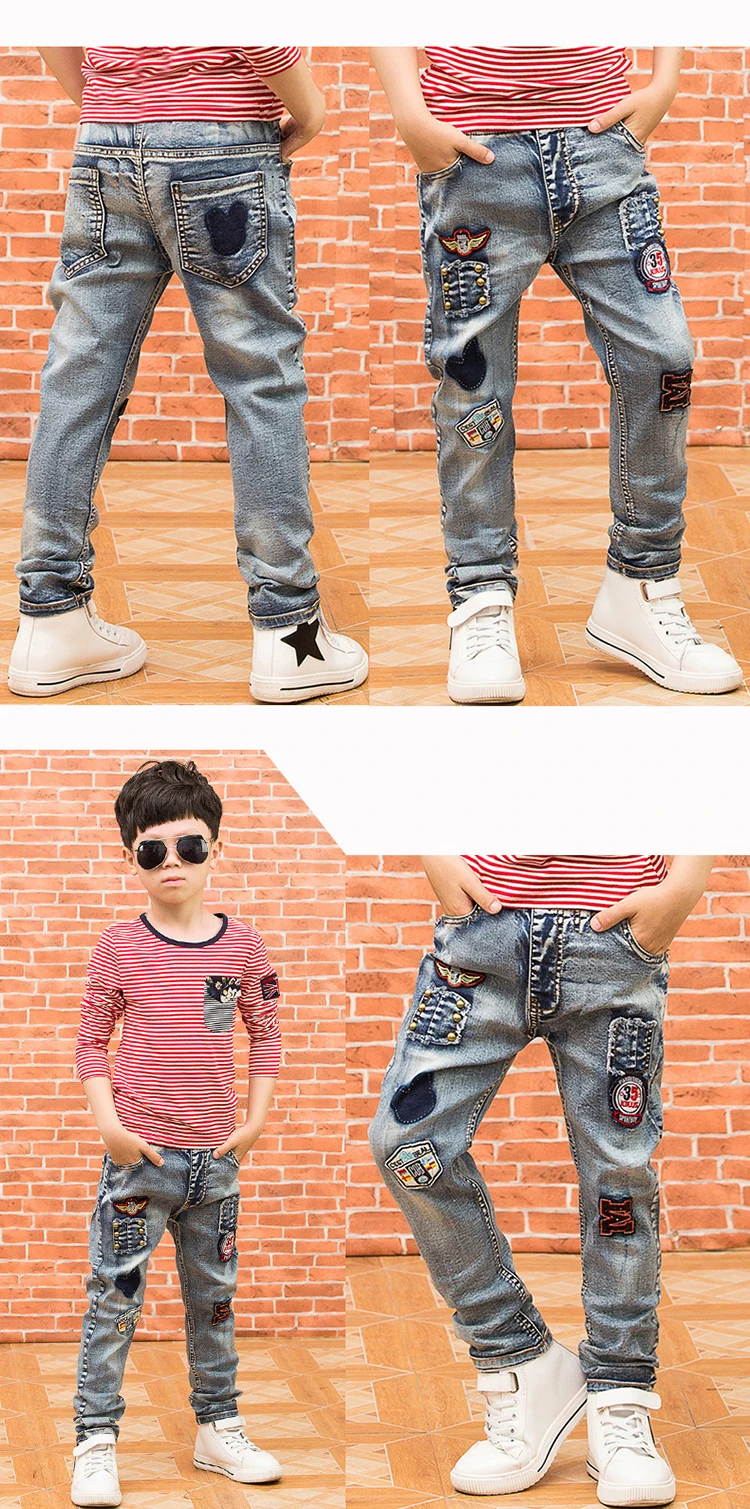 Детская одежда джинсы для мальчиков новые осенние детские штаны для больших мальчиков модные джинсы-стрейч