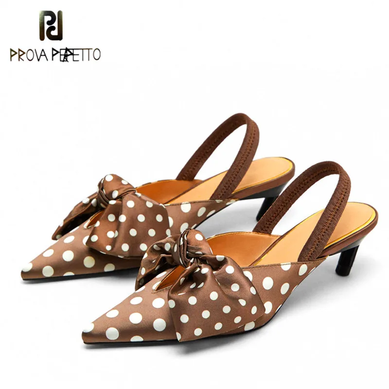 

Prova Perfetto Sweet Polka Dot Slingback Women Sandals Kitten Heel Pointed Toe Pumps Shoes Woman Bowknot Thin High Heels Sandals
