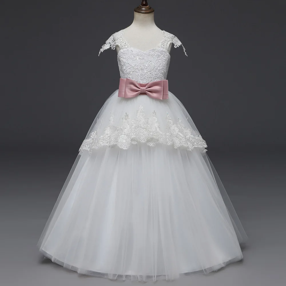 2018 tule girls dresses Lace teen wedding white Party princess dress children evening clothing kid formal pageant gown For Girls (6)