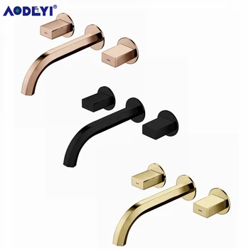 

AODEYI 2 Handle Bathroom Faucet, Wall Mounted Brass Lavatory Basin Sink Hot and Cold Mixer Tap, Chrome Black Rose Gold, 12-120