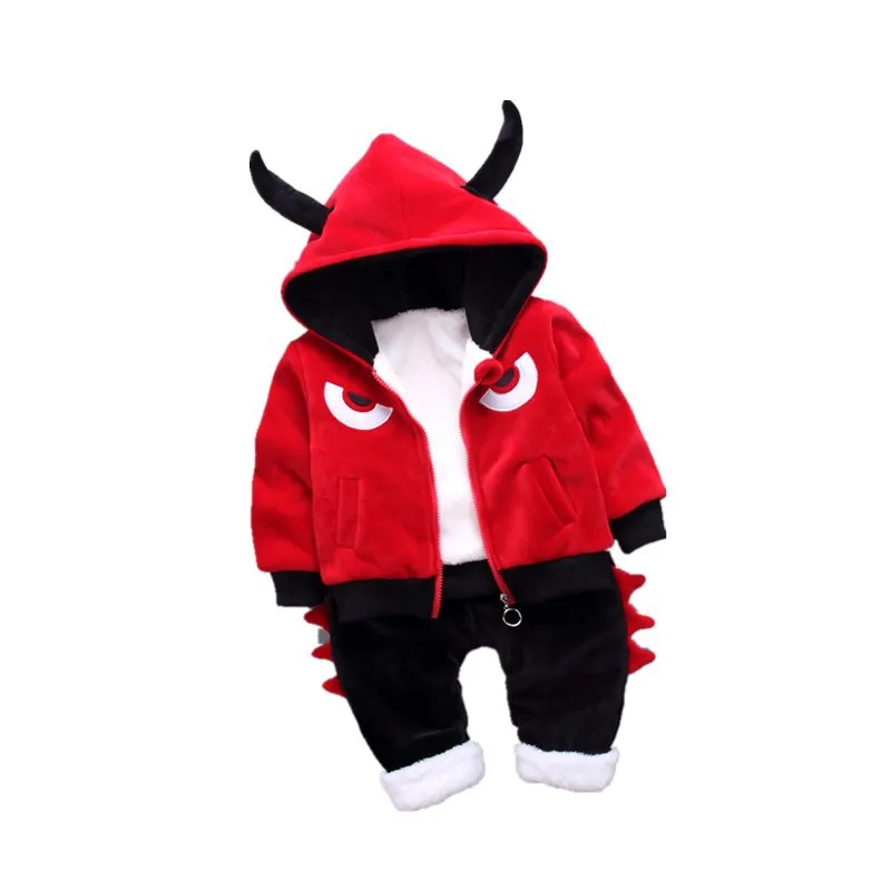 

2019 Winter new children with velvet hat cotton 2 pieces set