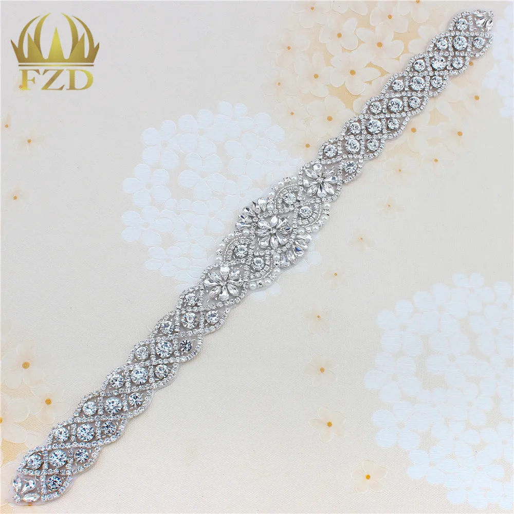 (1 peça) Handmade Bling Sew On Hot Fix Cristal Frisado Cinto de Prata Rhinestone Applique para Vestido de Noiva Headbands Liga