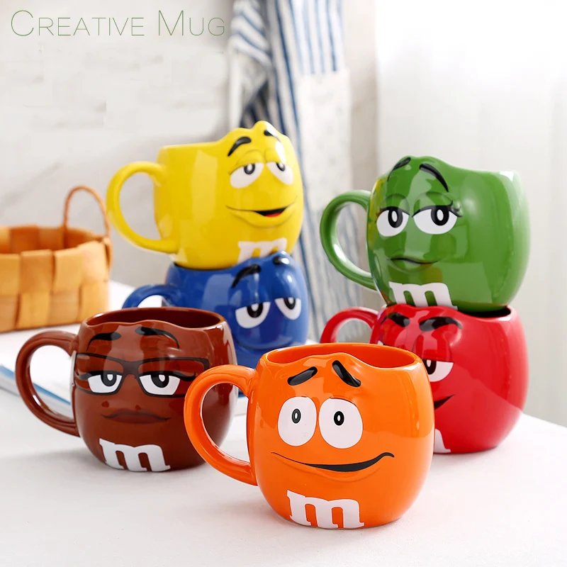 

Creative American M Chocolate Beans Mugs Cups Cartoon Expression Design Ceramics Coffee Milk Breakfast Big Cup Original Gift