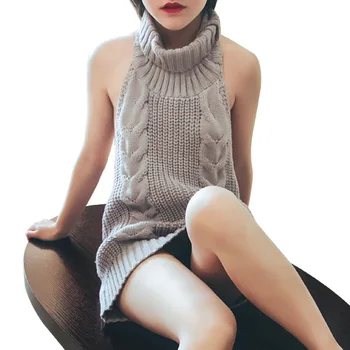 

Summer Knitted Cardigan Women Cardigans with Flowers Female Sexy Halter Sleeveless Turtleneck Pullover Knit Tops Bottoming Shirt