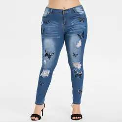 2019 новые модные женские джинсы больших размеров Bravo чудесные обтягивающие джинсы джинсовые Стрейчевые с посадкой на талии брюки с вышивкой