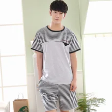 Летняя полосатая Мужская пижама, тонкая Пижама, комплекты хлопковой пижамы hombre Masculino, Мужская пижама, модная домашняя одежда