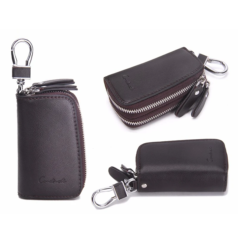 Key Case Key Holder Key Organizer Key Purse CONTACT'S Classic New Double Zip Men's Genuine Cow Leather Car Key Holder Multifunction Housekeeper High Class Motor Key Case