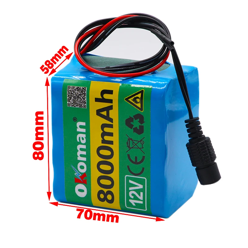 Okoman аккумулятор большой емкости 12 V 8000 mAh 18650 литий-ионная аккумуляторная батарея 8Ah DC12.6V и зарядное устройство