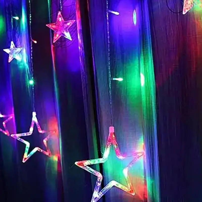 

Window Curtain 138 LED Lights String Remote Control 12 Stars 8 Flashing Modes Bedroom Ornament Wedding Birthday Christmas Party
