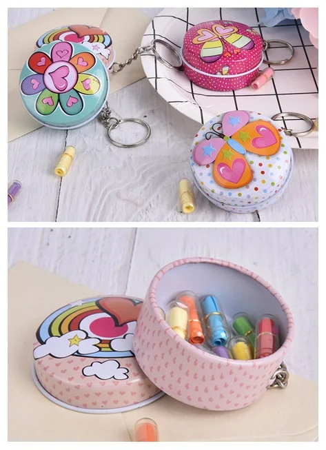 Mini Round Shape Pill Boxes With Key Chain Portable Lovely Cute Metal Box For Candy Tea Pill Cases Container Small Tin Boxes
