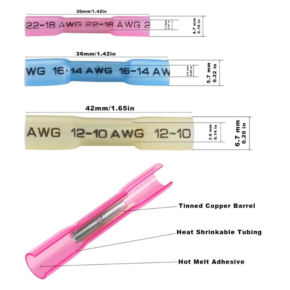 Водонепроницаемый термоусадочные стыковые соединители Электрический Кабельный соединитель обжимные клеммы провода разъемы AWG 22-10 комплект