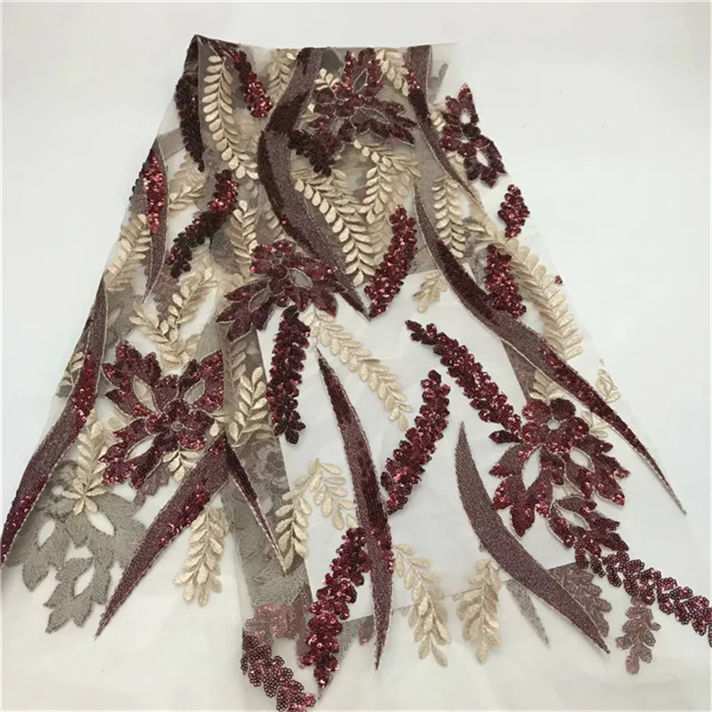

New Designs African Lace Fabric High Quality Net Lace Fabric with Sequins Nigerian French Tulle Lace for Party Dress(RF-4-19