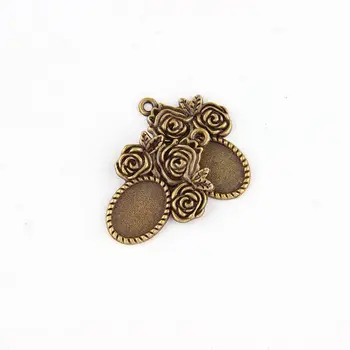 

5pcs DIY Antiqued Bronze Vintage Alloy Three Flower Cameo Cabochon Base Setting Necklace Pendant Tray10*14mm Jewelry Blanks