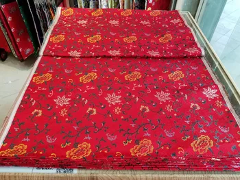 

chinese silk brocade woven damask fabric cheongsam cushion red back with yellow peony and green leaf new color match