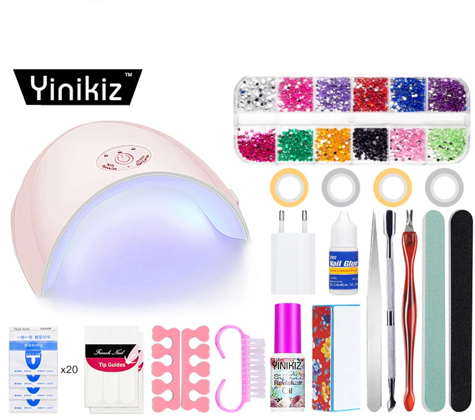 Yinikiz Набор лаков для маникюра, 52 шт, набор цветов, Гель-лак для ногтей DIY, пилка для маникюра, шлифовка, УФ светодиодная лампа, сушилка, набор