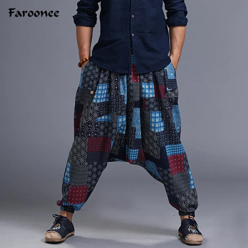 Men Male Fashion Hip Hop Baggy Cross Pants Harem Pants Print Pattern