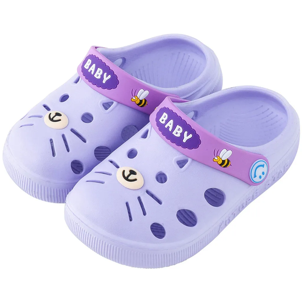Новинка; тапочки с рисунком кота для маленьких мальчиков и девочек; детская летняя пляжная Водонепроницаемая домашняя обувь; Детская уличная обувь; новые сандалии;# XTN - Цвет: Фиолетовый