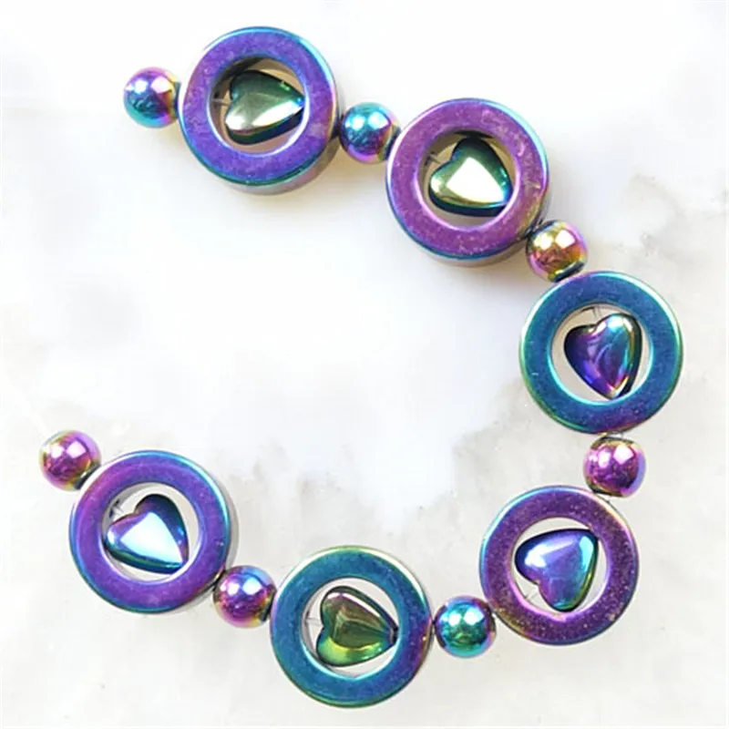 YUTENG 12x4mm Multicolour Hematite Round & Multicolour Heart Pendant Bead Set Fit DIY Necklace