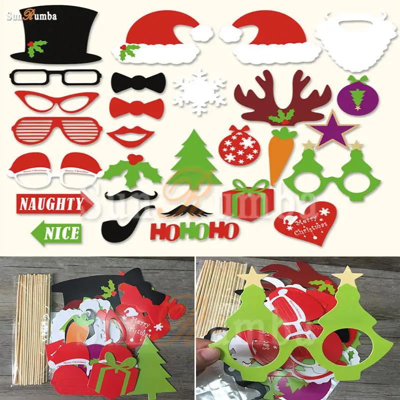 28pcs Photo Booth Props Christmas Decoration Party Supplies Photocall Accessories Photobooth for Shoot Stick | Дом и сад
