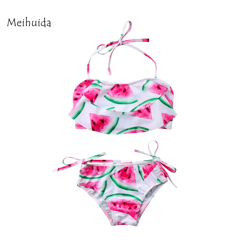 

2Pcs Kids Bikini Set 2018 Summer Kids Girls Halter Swimwear Tankini Biqunis Floral Print Swimsuit Baby Girls Briefs Bathing Suit